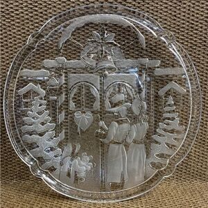 Large Vintage “Home for the Holidays” Christmas Etched Clear Glass Plate/Platter